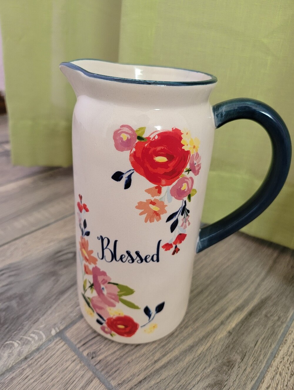 Blessed Floral Ceramic Pitcher Vase